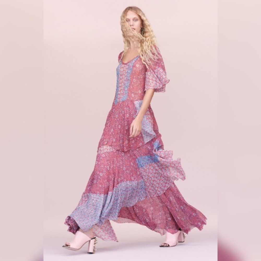 REBECCA TAYLOR Silk Floral Tier Maxi Midi Dress